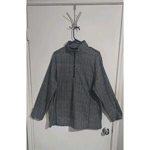 Lands End Womens Fleece Quarter Zip Pullover Sz 1X Black White Preppy Cozy Soft